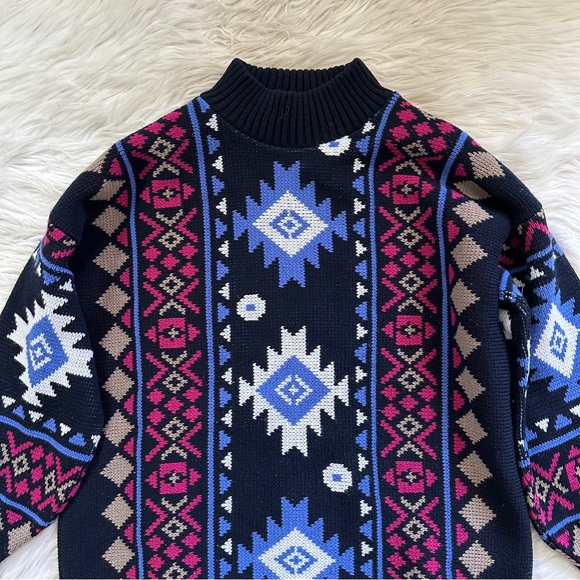 Vintage clifton place knit boho Aztec mock neck sweater - Picture 4 of 11